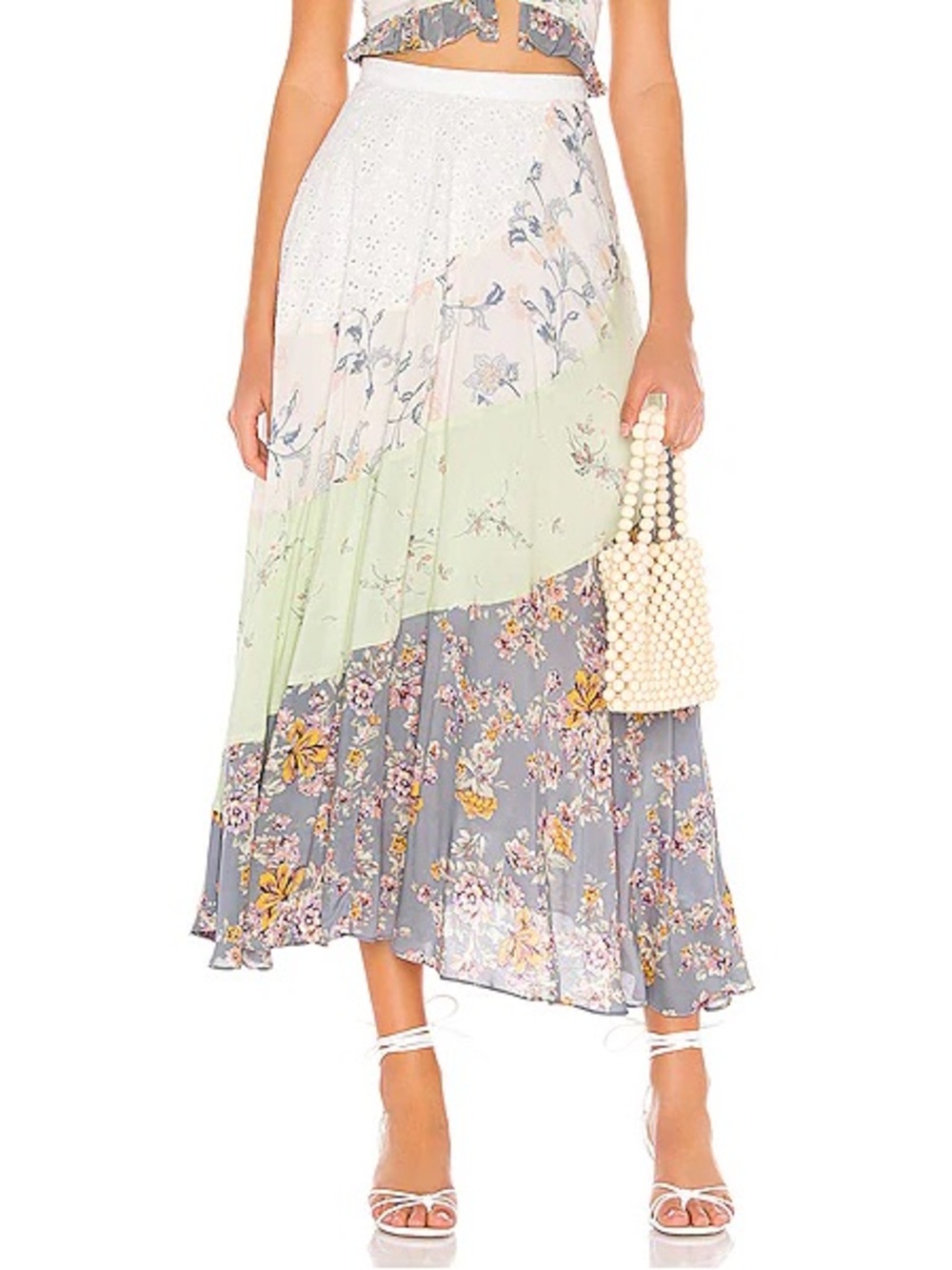 Free People In The Flowers Patchwork Floral Midi Skirt Size 2 Boho Cottagecore